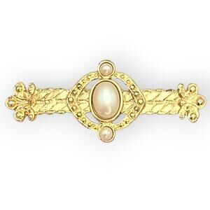 Romantic Faux Pearl Brooch, Gold-Tone Antique Revival Heirloom Style